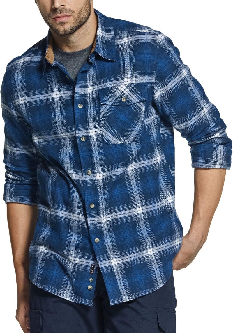 CQR Men's 100% All Cotton Button Down Flannel Shirts, Long Sleeve Brushed Warm Soft Casual Outdoor Plaid Shirt, Plaid Deep Ocean, Large - Image 2